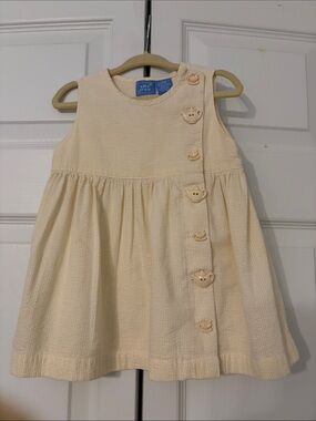 Vintage Yellow Seersucker Dress With Teapot & Teacups Buttons Size 18 Months EUC